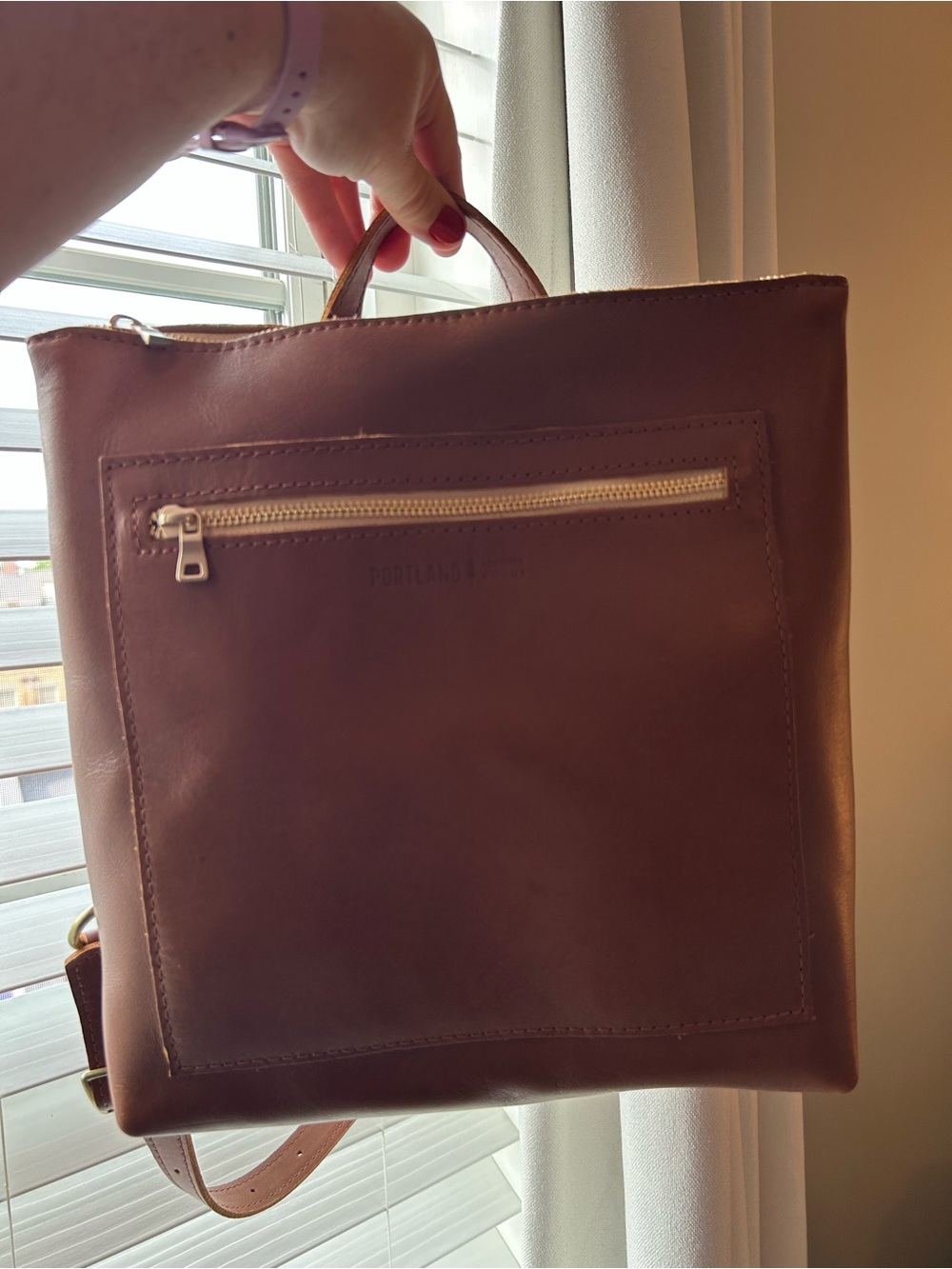 Portland Leather Tote Backpack - Picture 4 of 9